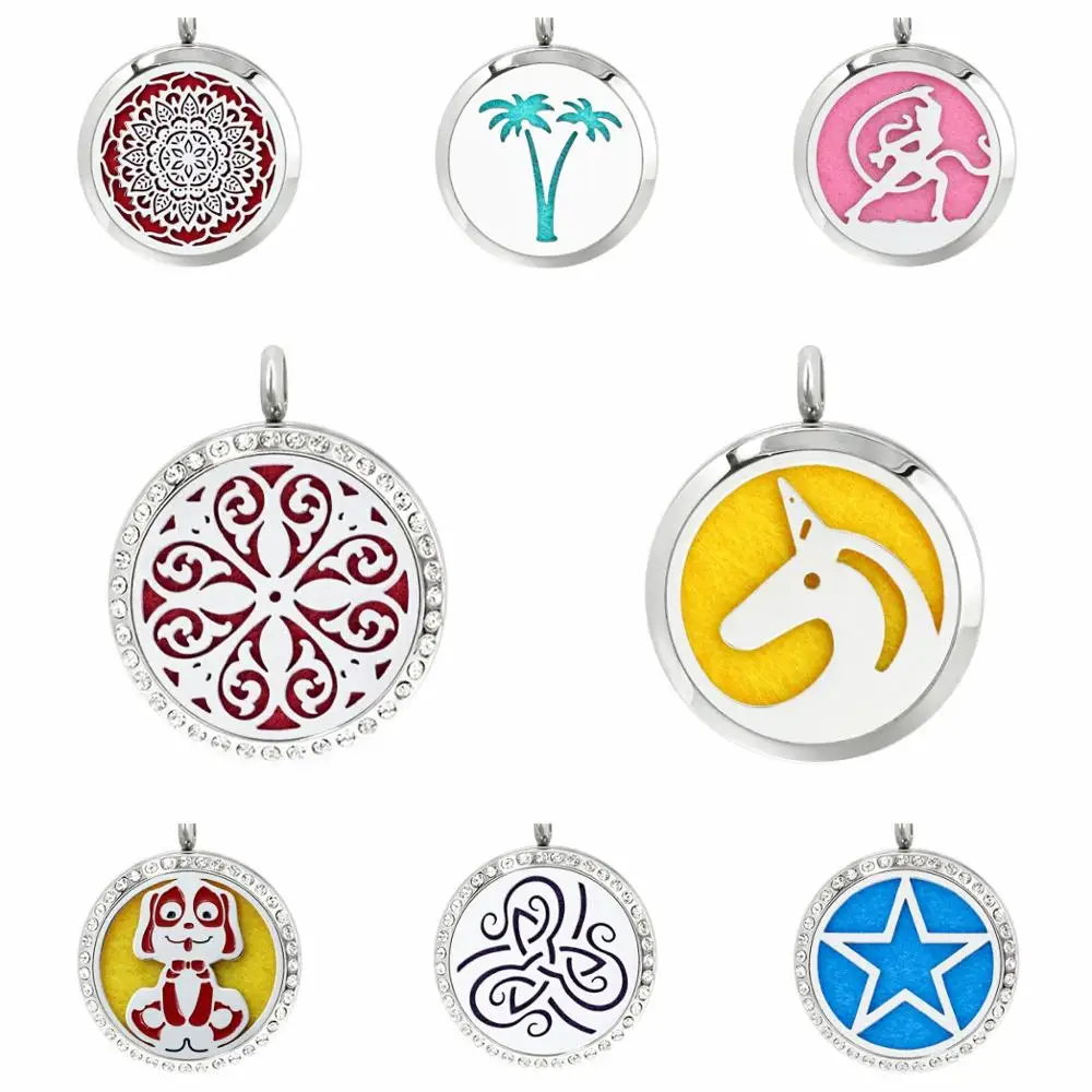 

30mm New Unicorn Star Dog pet diffuser locket Essential Oil locket 316 L Stainless Steel necklace chain jewelry 10pads as gift