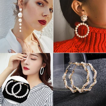 

Trendy Elegant Created Big Simulated Pearl Long Earrings Pearls String Statement Drop Earrings For Wedding Party Gift