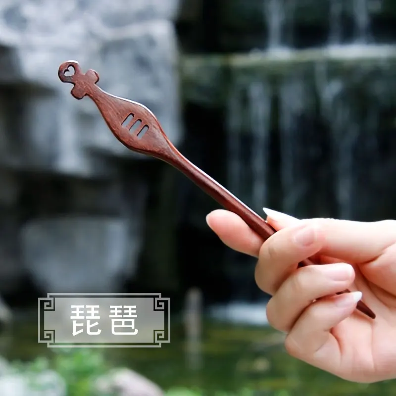 YYOUFU 16 Styles Red Sandalwood Hair Pins Hair Sticks Wood Animal Cloud Wave Hairpins Headpiece Women Headwear Hair Accessories - Color: MFZ-14