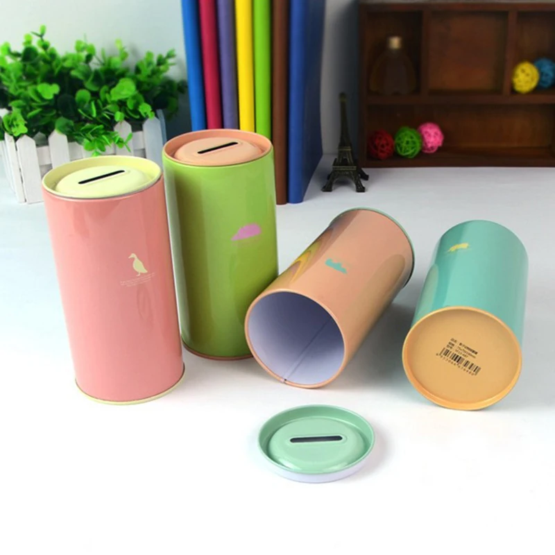 Tinplate Round Animal Candy Color Piggy Bank Money Box Metal Piggy Bank Cute Sundries Cans Storage Cans Gift Home Decor piggy bank coin bank