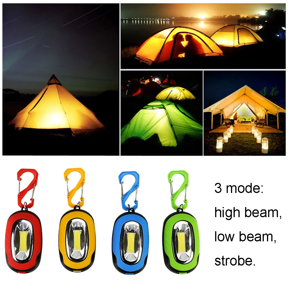 1Pcs Portable Mini COB LED Keychain Flashlight Key Chain Keyring Torch Light Lamp with Carabiner for camping hiking fishing 1024