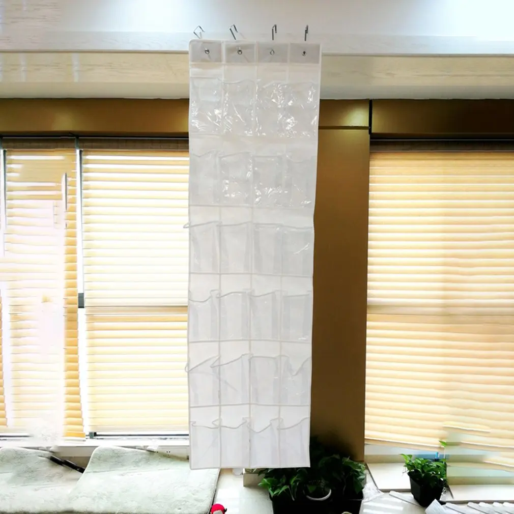 4 Hook 24 Grid Transparent Door Storage Bag Hanging Bag Non-Woven Six-Layer Shoe Storage Bag Pvc Storage Bag