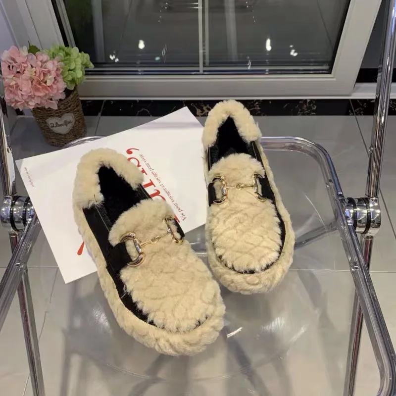 

New Autumn Winter Plus Velvet Thick Bottom Plush Small Single Shoes Warm Shoes Flat Outer Shoes
