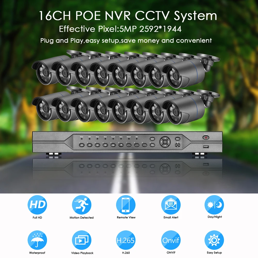 AZISHN 16CH 5MP POE NVR комплект H.265 CCTV система безопасности водонепроницаемый 5MP 1/2. " sony IMX335 IP камера P2P комплект видеонаблюдения
