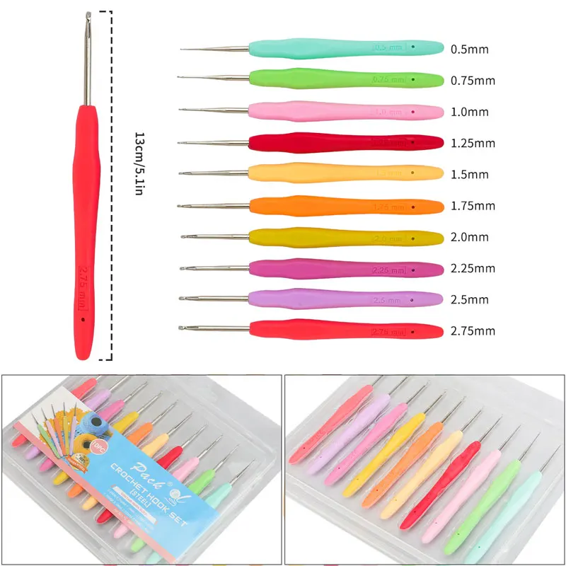 10pcs 0.5-2.75mm Crochet Hook Set DIY Weave Clothes Crochet Needles Needle Arts Craft Knitting Needles Sewing Tools Accessories