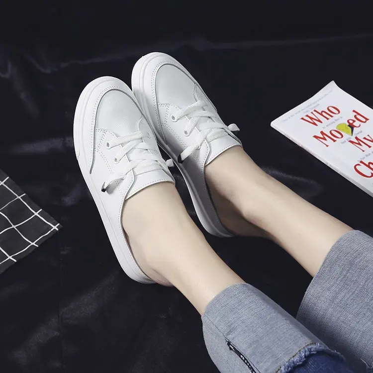 

White Shoes Women's Summer 2019 New Style Closed-toe ban tuo xie Women's Outer Wear-Style Fashion Slippers No Heel Lazy Shoe