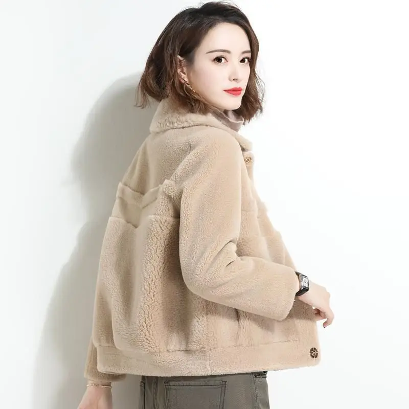 Fleece Jacket Woolen Coat Women's Single-breasted Composite Fur Lambs Wool Coat Women's Cotton