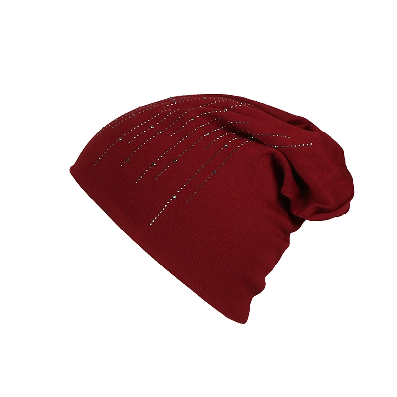 Стразы beanies turban головные уборы для женщин эластичные мягкие хлопковые шапки бини шапки Женская мода шапки сплошной цвет весна-осень шляпа - Цвет: red wine