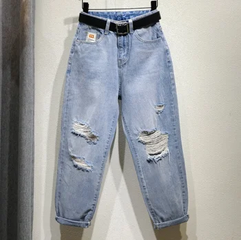 

Holes Jeans Women's 2020 Spring New Style Western Style Boyfriend Jeans for Women Loose-Fit Harem Pants Casual Jeans Nancylim