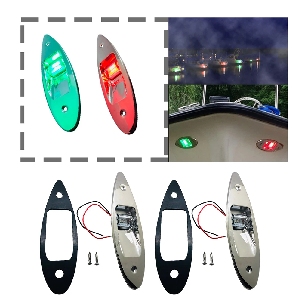 2x 12V Boat RV Side Navigation Bow Tear Drop Light Red Green LED Flush Mount