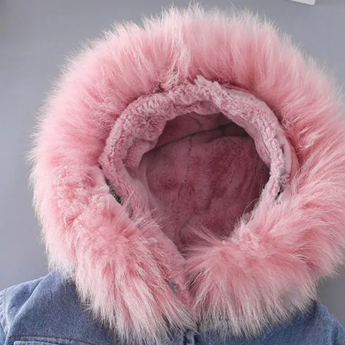 Детское джинсовое пальто с капюшоном; куртки; теплая зимняя верхняя одежда с длинными рукавами; OPK