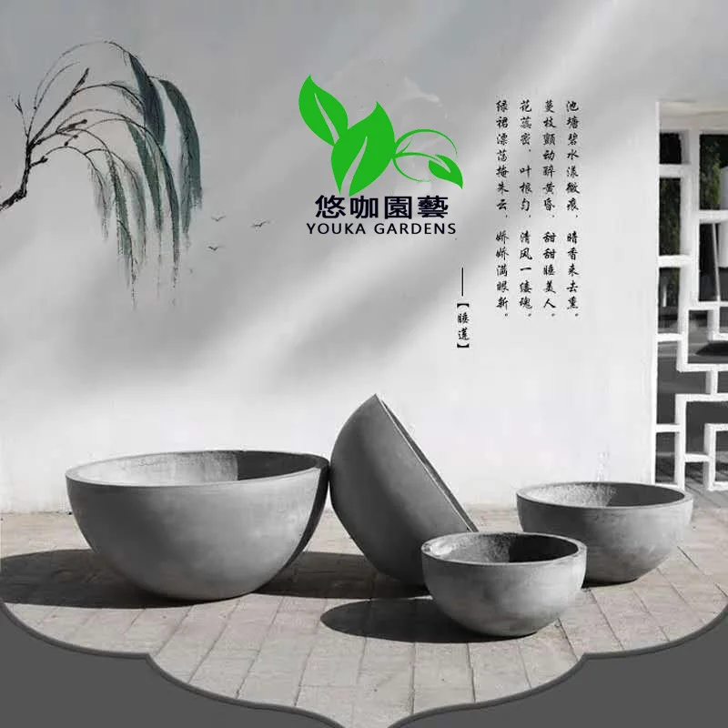 

Youka-Leisurely Coffee Simple Northern European-Style Bowl-Shaped Cement Flowerpot Creative Courtyard Decoration Large Flower Po