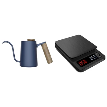 

1pcs 350Ml Stainless Steel Coffee Pot Kettle Gooseneck Spout & 1pcs 3000G / 0.1G Accuracy Digital Scale with Timer
