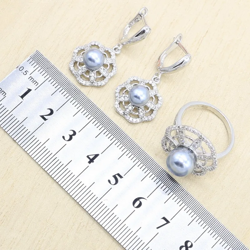 Gary Blue Pearl 925 серебряные ювелирные наборы женское ожерелье День рождения кулон кольца Подарочная упаковка для сережек