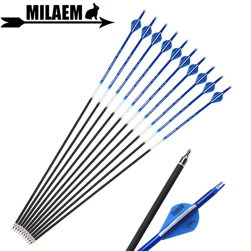 

6/12pcs 31.5inch Archery Carbon Arrow Spine 500 ID6.2mm 2inch Rubber Feather Replaceable Arrowhead Hunting Shooting Accessories