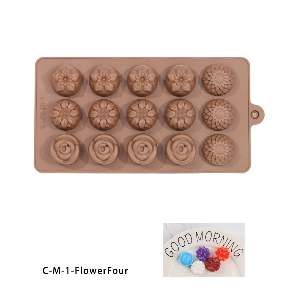 CM-1-FlowerFour Новая силиконовая форма для шоколада 15 форм 3D формы для шоколада и выпечки желе и Конфеты Плесень Роза для рукоделия фрукты помадка Кухонные гаджеты хорошие - Цвет: CM-1-FlowerFour