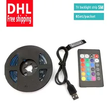 DHL RGB 5050 USB Светодиодная лента 5 в 5 м гибкий светодиодный светильник USB с мини 24 клавишами пульт дистанционного управления ТВ фоновый светильник ing