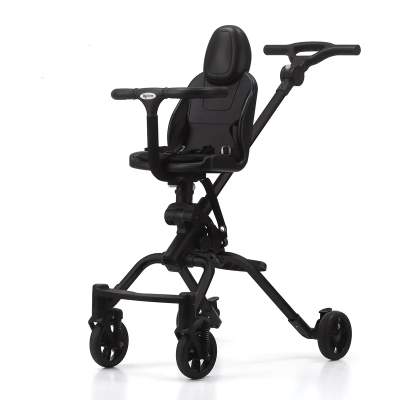 Детская коляска, легкая двунаправленная Складная коляска, четыре колеса, амортизация, коляска, детский высокий обеденный стул - Color: black