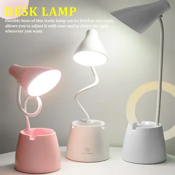 

Study Eye Caring Dimmable With Pen Holder Desk Light Table Touch Switch Phone Stand 360 Flexible USB Charging For Bedroom