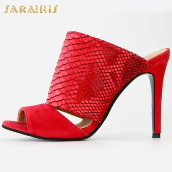 

Brand New Thin High Heels Snake Skin Dropship Large Size 47 Shoes Woman Summer Slipper Mules Pumps