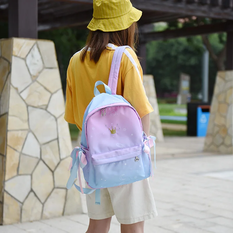 

Japanese Korean Cute Ladies' Dreamy Fairy Gradient Color Bow Waterproof Students Casual Backpack