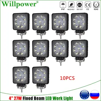 

10x Square 27W 4" LED Work Light Headlight Off Road 4x4 4WD Boat UTV ATV Truck SUV Pickup Roof Rack Flood Driving Lamp Fog Light