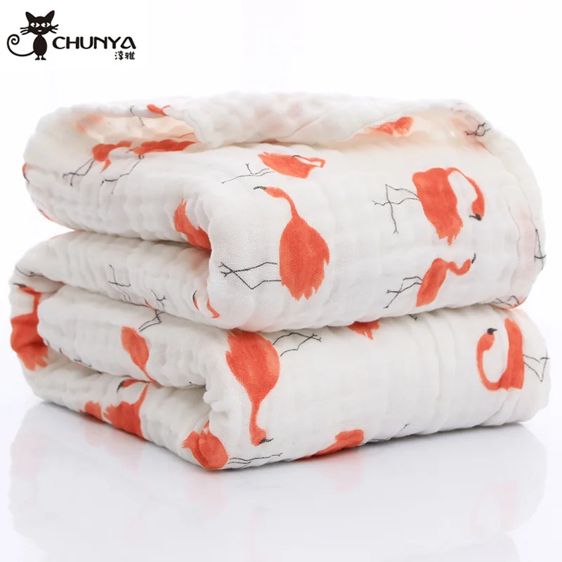 

110 * 110cm Pure Cotton Six-layer Gauze Bath Towel Children's Quilt pu mi Printed Seersucker Infants Children Baby Blanket