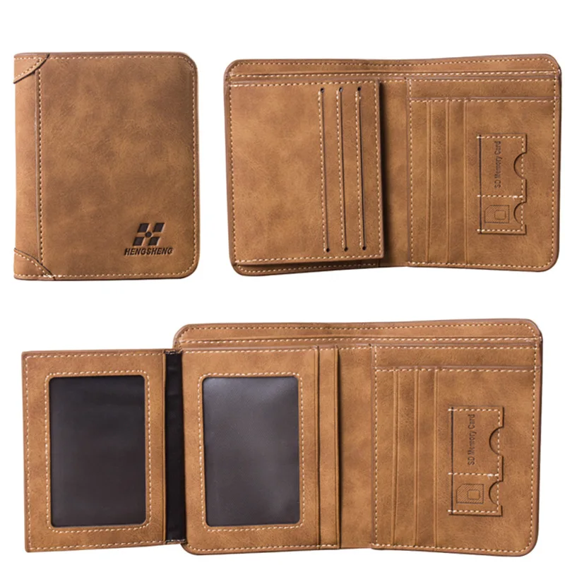 Cartera corta de cuero recubierto para hombre, billetera Retro triple Vertical, billetera coreana para jóvenes, varias tarjetas, 2020