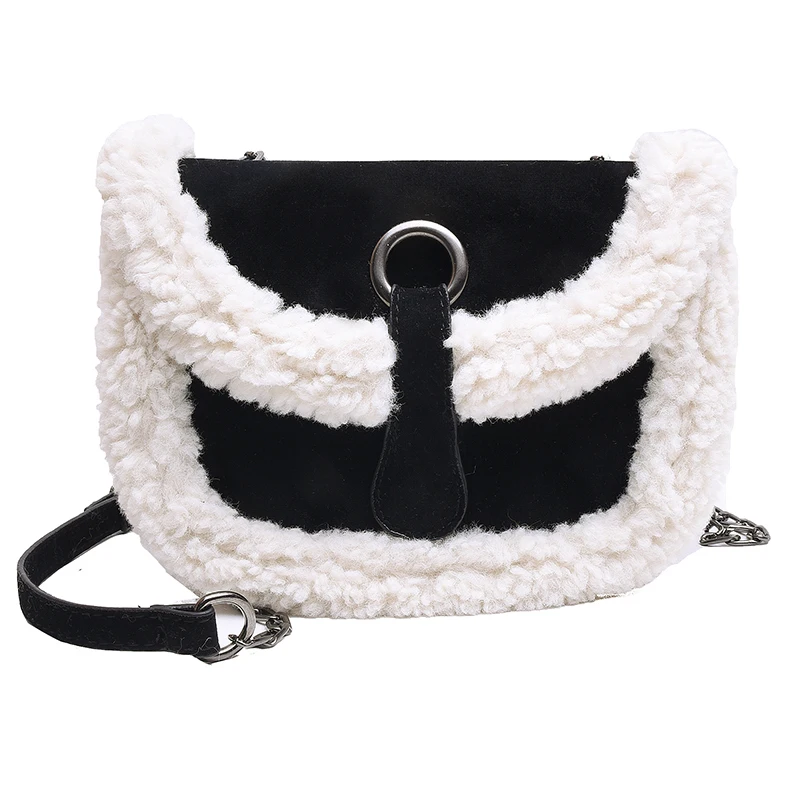 

iVog New Arrival Everyday Ladies Small Messenger Shoulder channels Handbag Fur Geometric Saddle Hand Bags for Women 2019