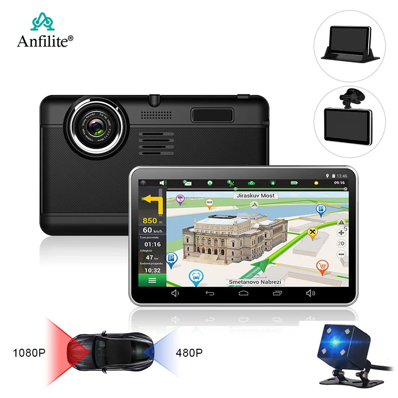 Anfilite H55 7 дюймовый емкостный экран Android Автомобильный GPS навигатор четырехъядерный 512 М 16 ГБ Автомобильный видеорегистратор с двумя камерами 1080P recorde|GPS для транспорта| | АлиЭкспресс