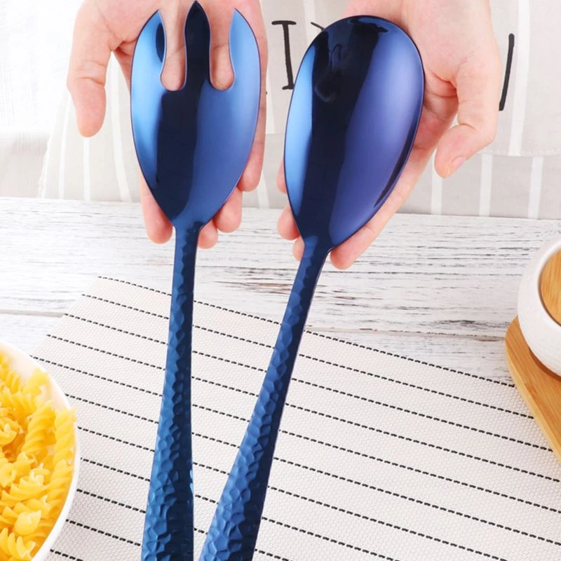 Salad Spoon And Fork Set, 12 Inch Stainless Steel Rainbow Server, Large
