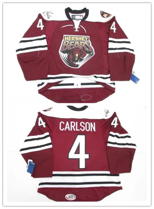 Красный 4 Джон Карлсон HERSHEY BEARS Мужская Ретро футболка с вышивкой для хоккея, сшитая по индивидуальному заказу под любым номером и именем - Цвет: Красный