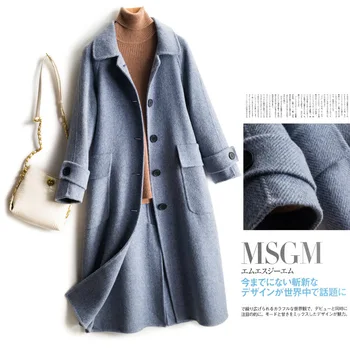 

Winter Woman Coats 2019 Autumn and Winter New High-end Double-sided 100% Wool Coat Loose Long-sleeved Woolen Coat Female Jacket