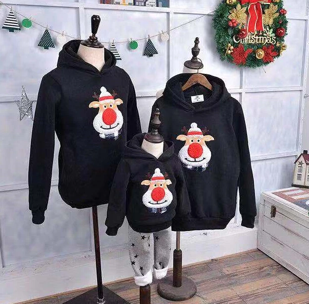Christmas Family Matching Top Women Men Baby Hoodie Girl Boy Kid Pullover Sweatshirt Jumper Family Matching Top Blouse Clothes - Цвет: Черный