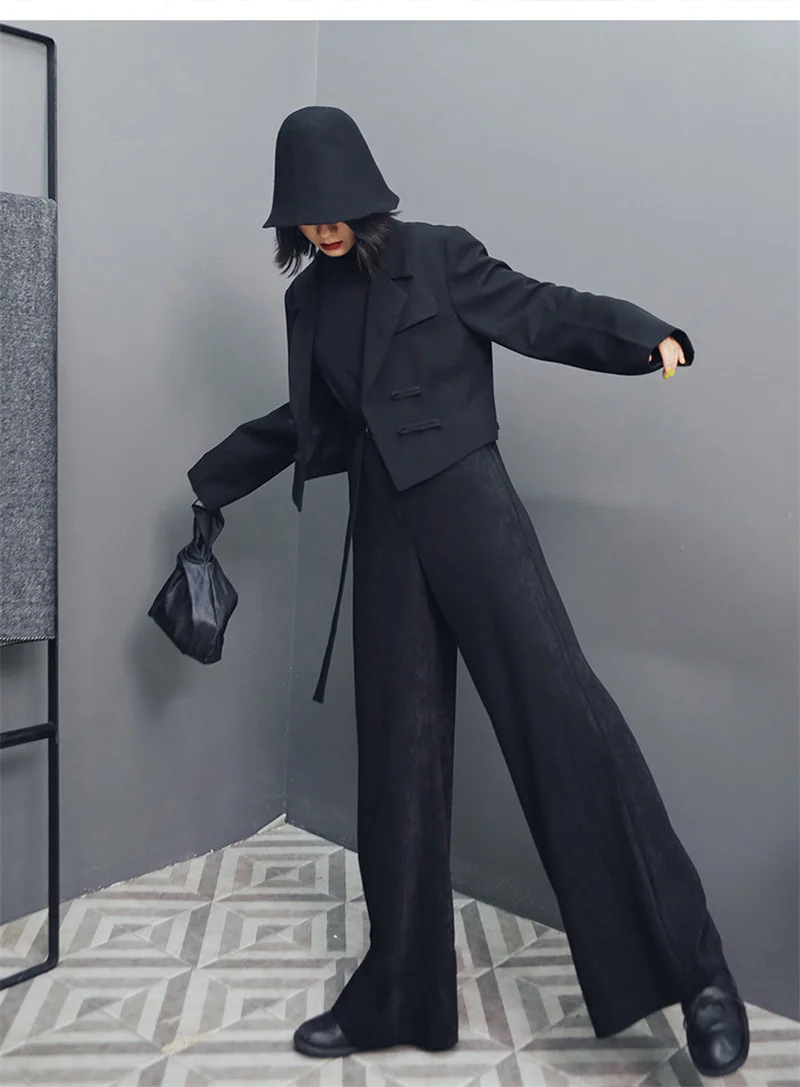 HG винтажные широкие брюки женские черные с поясом свободные модные для отдыха Джокер новые осенние брюки женские ZYQ1337