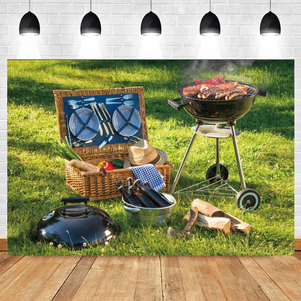 Park Picnic Basket Barbecue Party Baby Photography Background Beer Sausage Block Green Grass Photocall Backdrop Studio Shoot | Электроника