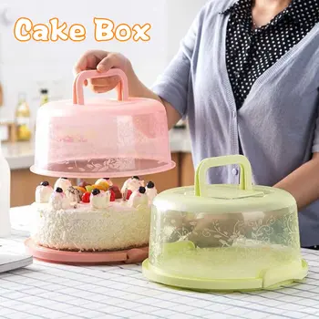

Cake Box Plastic Handheld Round Portable Bar Cake Storage Box Wedding Sealing Plastic Cupcake Container Birthday No Deformation