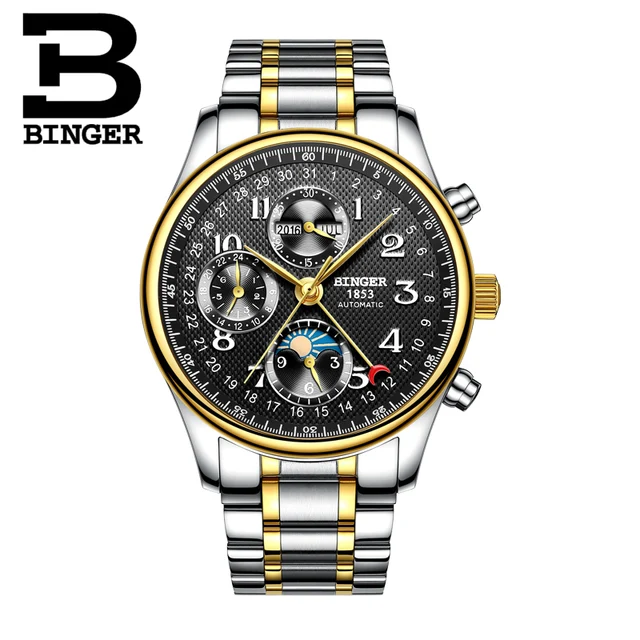 Svizzera BINGER orologi da polso da uomo di marca di lusso da uomo funzioni  Multiple fase lunare calendario zaffiro data meccanica settimana|Mechanical  Watches| - AliExpress