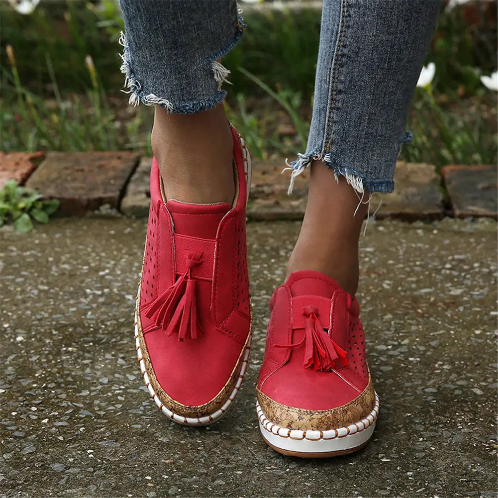 

KarinLuna 2019 big size 43 black red blue loafers casual shoes women leisure comfortable fringes slip on spring women shoes