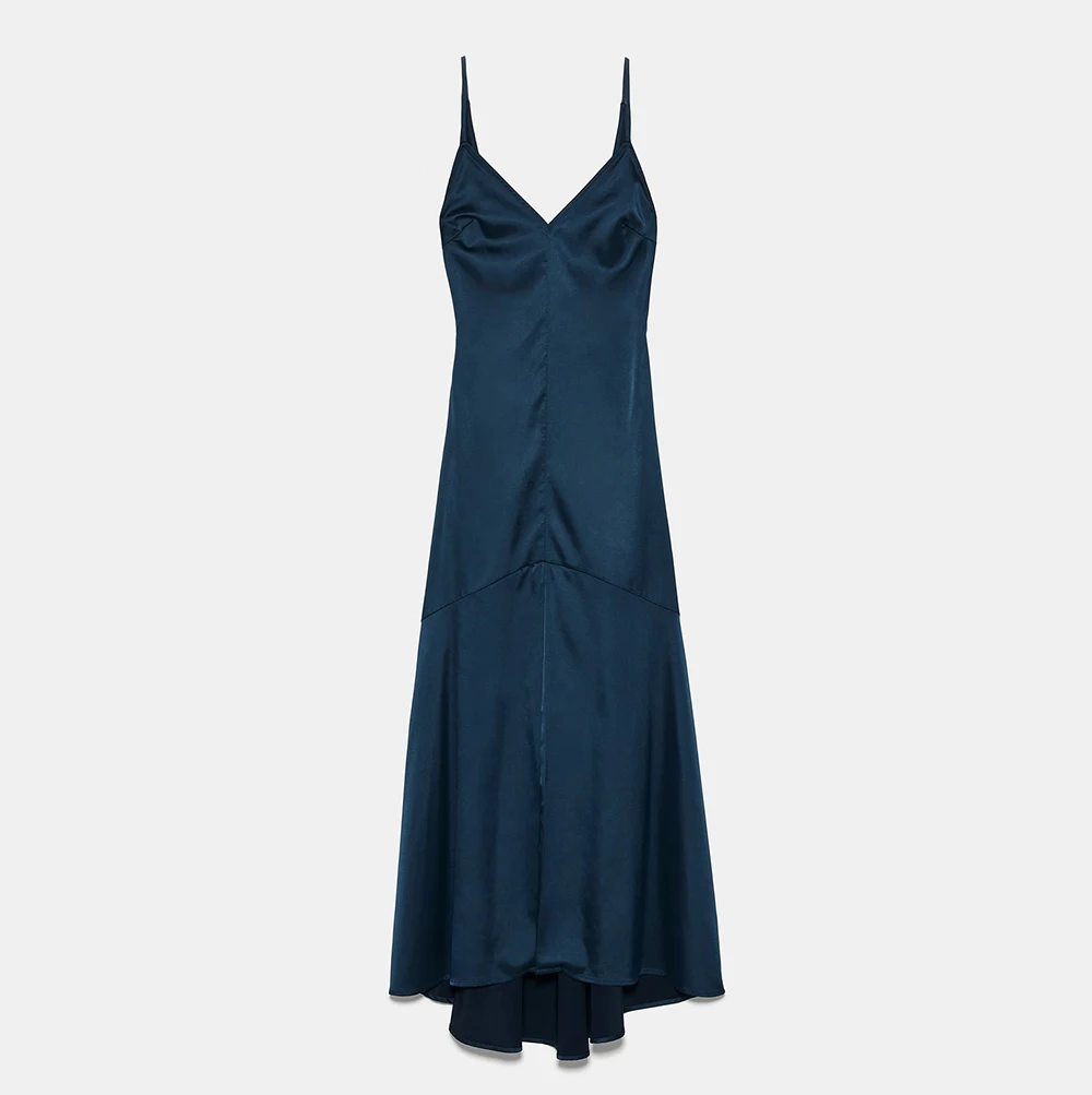 Высокий уровень ZA платья с открытой спиной Спагетти ремень вечерние платья женские осенние длиной до щиколотки женское синее Клубное платье длинное платье осень - Цвет: 1