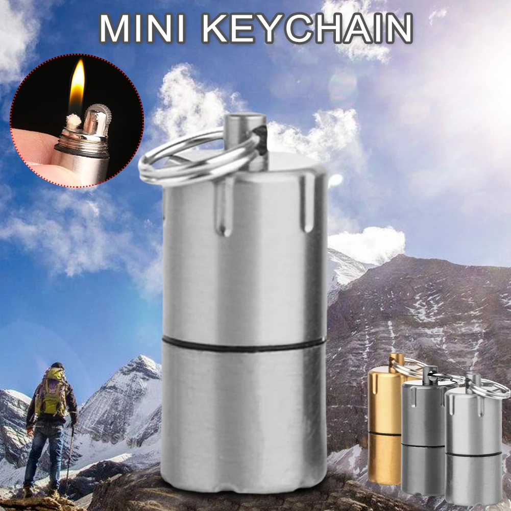 Pepper Spray Keychain Mini Lighter Keychain Without Gasoline Kerosene Oil For Outdoor Portable Capsule Cigarette Lighters Metal Pendant Key Ring Tools