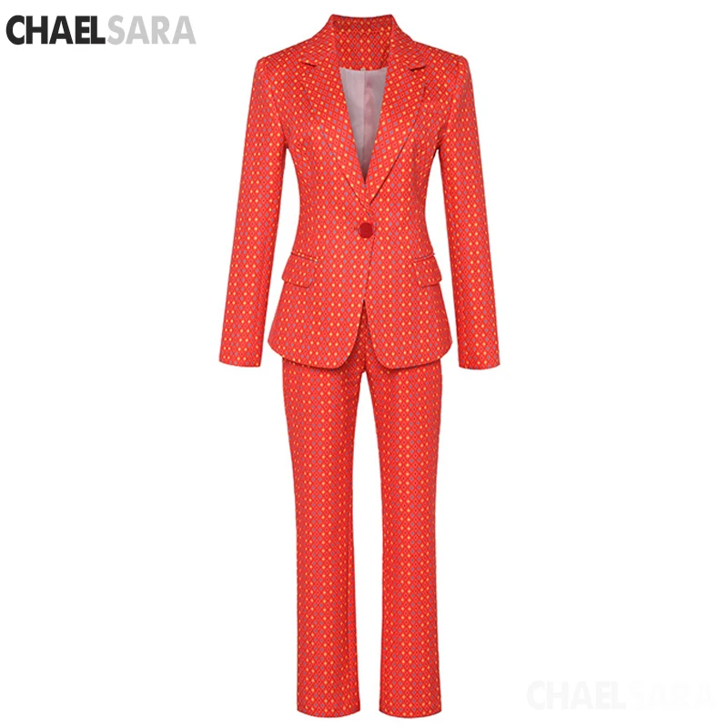 

Women's suit 2019 new autumn lattice fashion suit trousers set two-piece Office Elegant women's clothing
