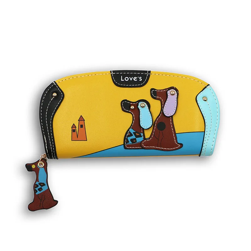

Wholesale 12pcs/lot Korean style Cartoon Dog Mobile Phone Money Bag Women's Long Wallet Cute Leather Female Long Purse