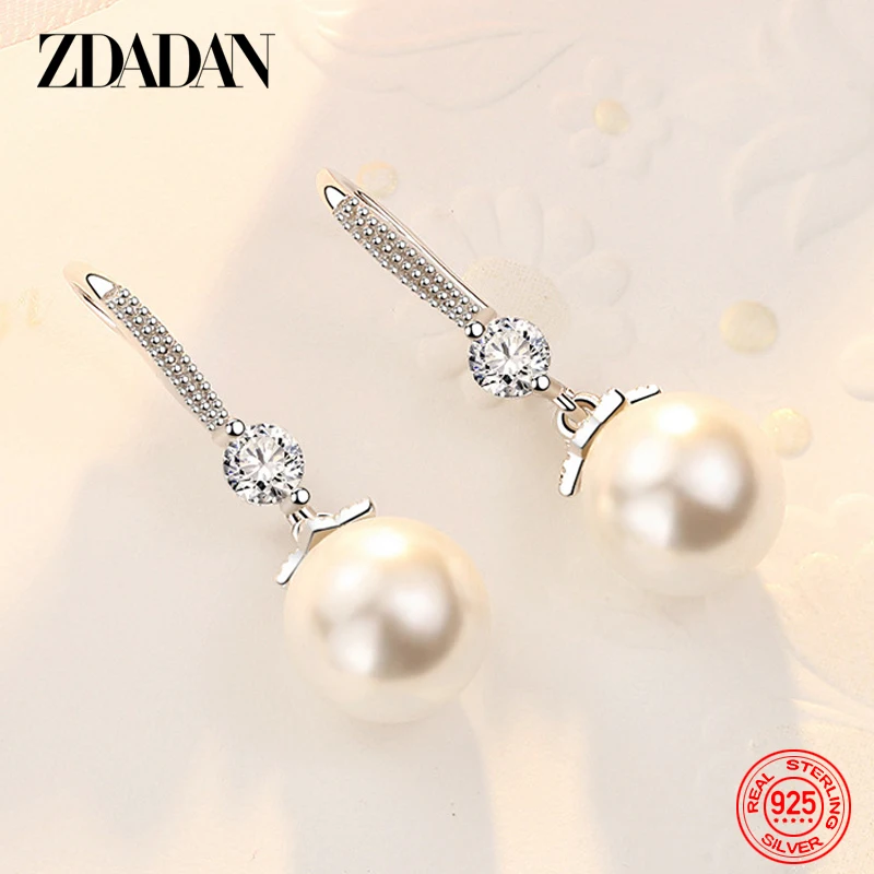 ZDADAN 925 Sterling Silver Long Pearl CZ Dangle Earrings For Women Engagement Wedding Graceful Accessories Fashion Earring Gift - Image 2