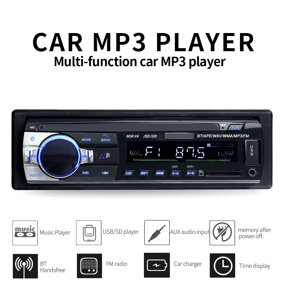 1 din автомагнитола JSD 520 Авто Стерео bluetooth аудио mp3 плеер usb sd aux вход oto teypleri