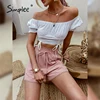 Elastic waist drawstring shorts Pocket dusty pink summer woman loose lace hollow out side 3