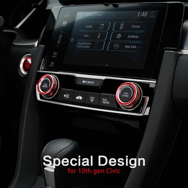 Для 10го поколения Honda Civic Кондиционер Ручка крышки планки, анодированный алюминиевый переключатель переменного тока температура климат контроль кольца для Civic