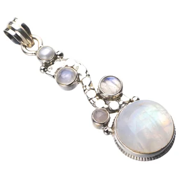 

StarGems Natural Rainbow Moonstone Handmade 925 Sterling Silver Pendant 2.25" D9497