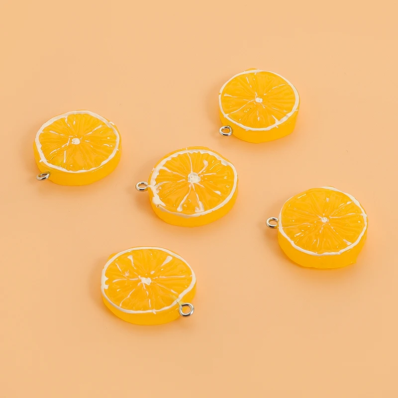 10Pcs Resin Fruit Lemon Charms Orange Pendant For Cabochon Creative Round Food Keychain Necklace Jewlery Findings DIY