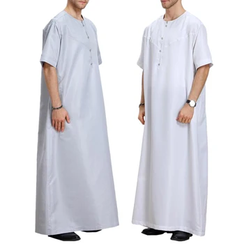 

Men's Short Sleeve Solid Casual Muslim Arab Thobe Full Length Thawb Caftan